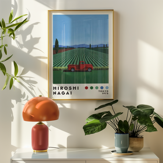 Hiroshi Nagai Red Pickup Field Poster