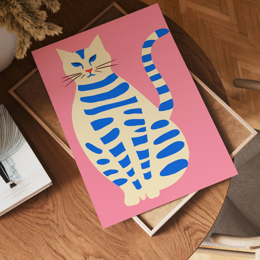 Blue Striped Cat Poster