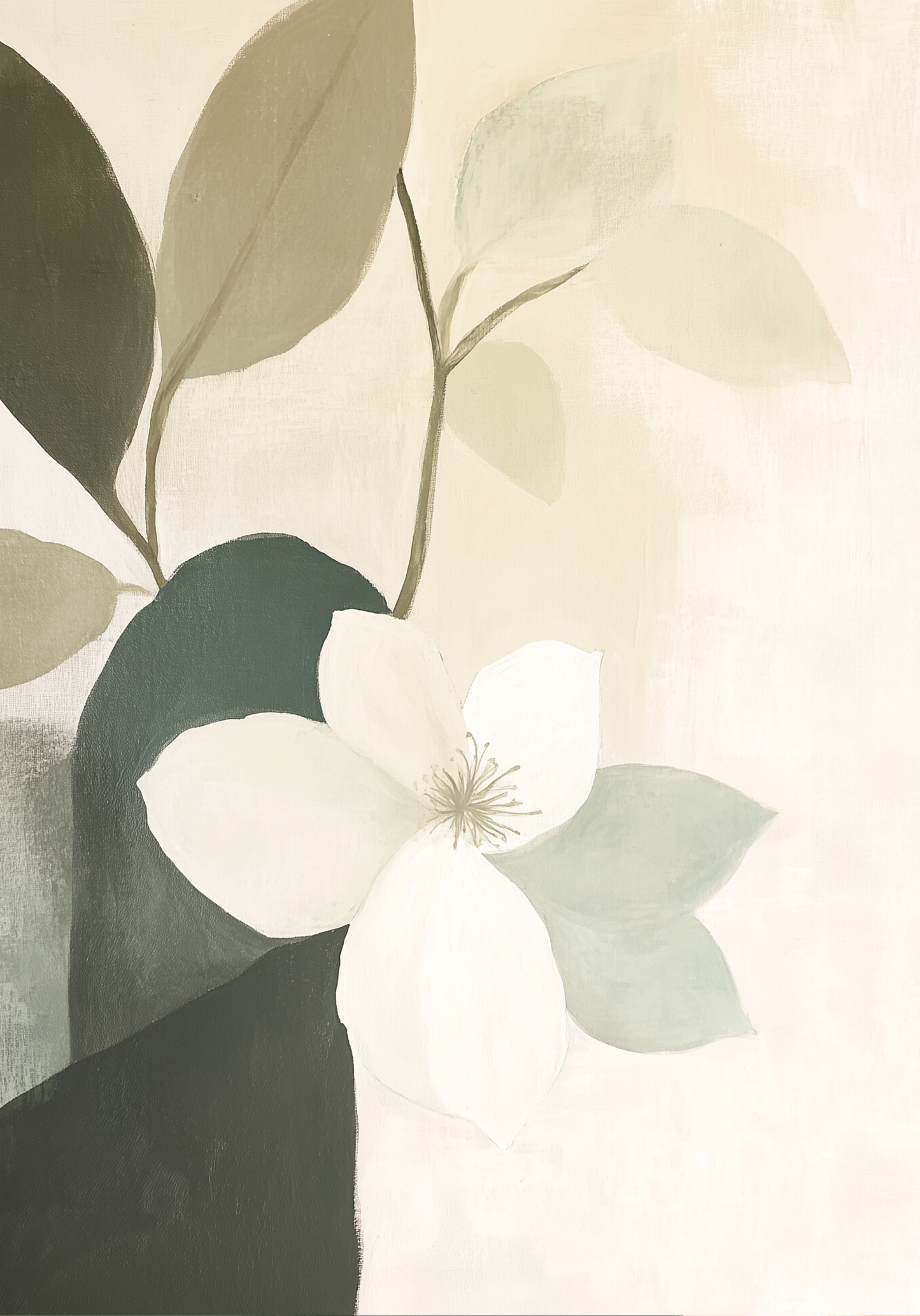 Green And Beige Flowers Poster