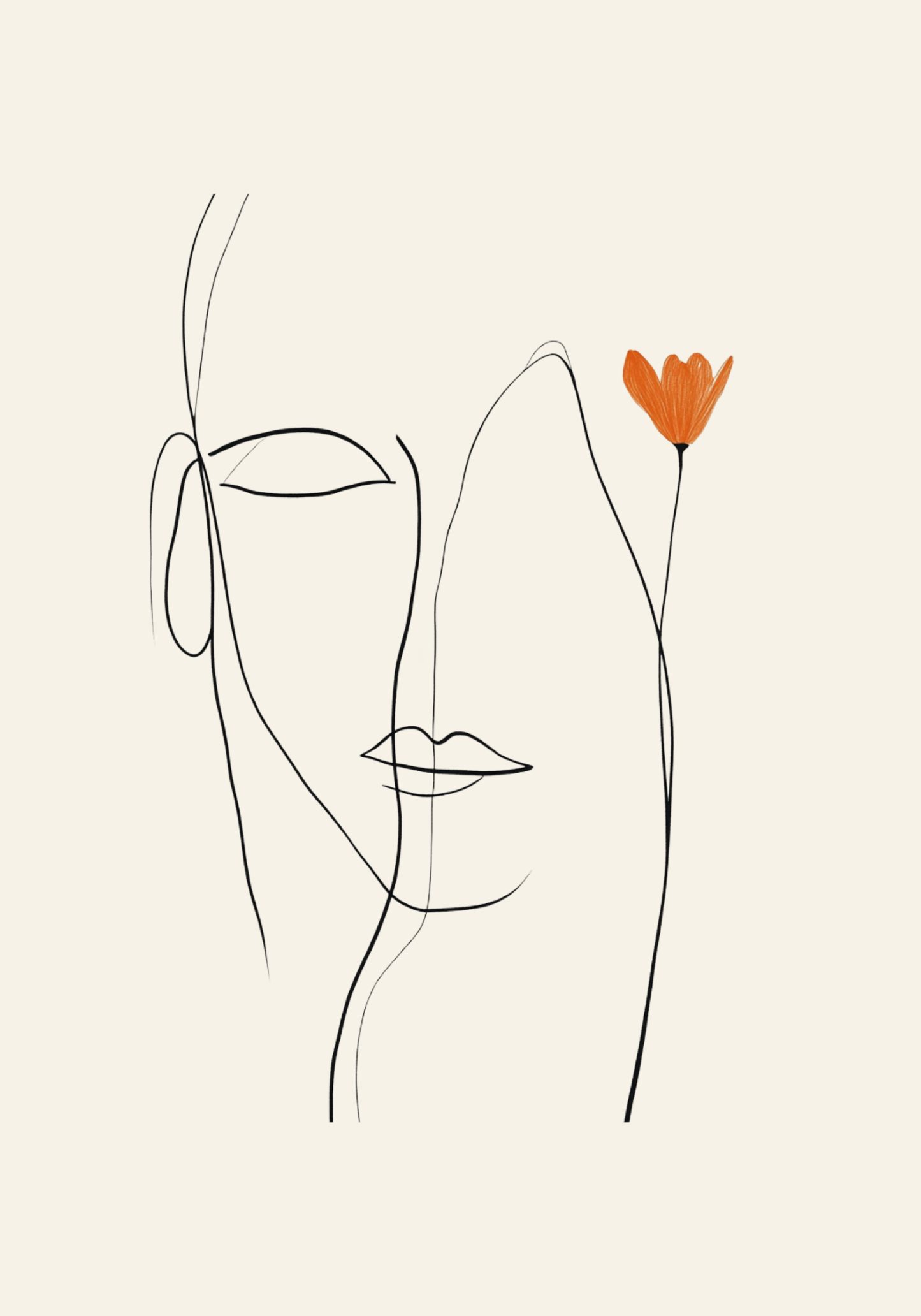 Orange Flower Line Face Poster