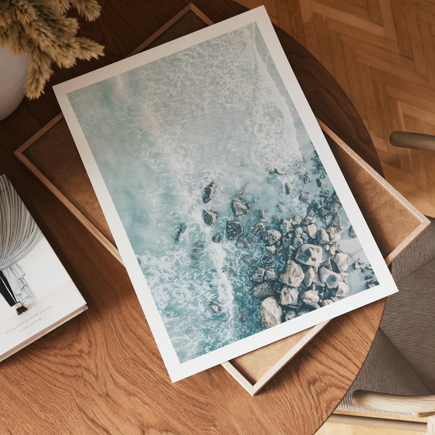 Aerial Ocean Rocks Poster