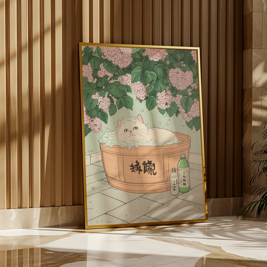 Hydrangea Cat Poster