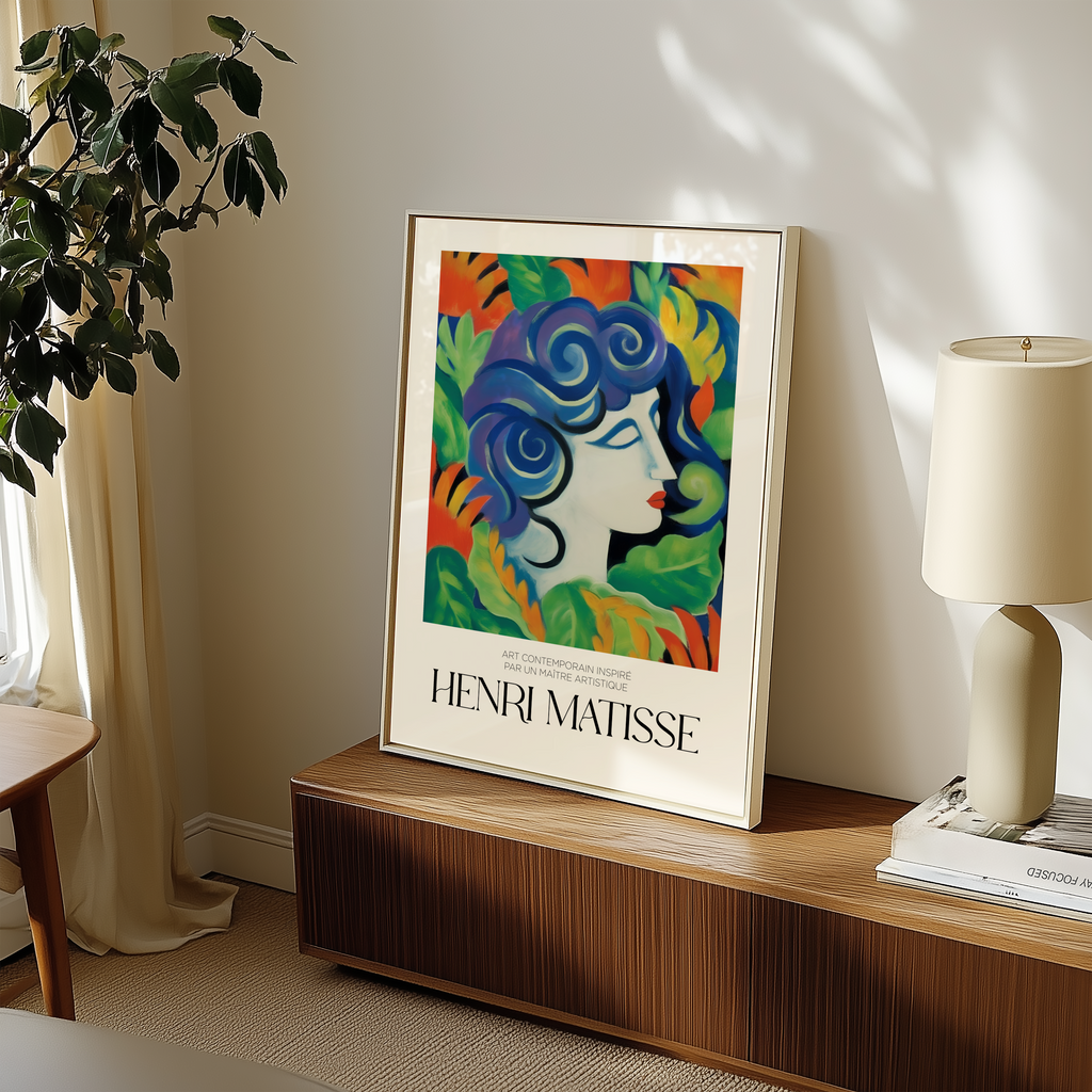 Mockup av La Muse Végétale Matisse affisch på vägg – köp enkelt hos Bozetto i hög kvalitet