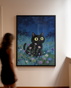 Väggmockup av Blue Hour Cat affisch på ljus tegelvägg – Bozetto konsttryck i hög tryckkvalitet