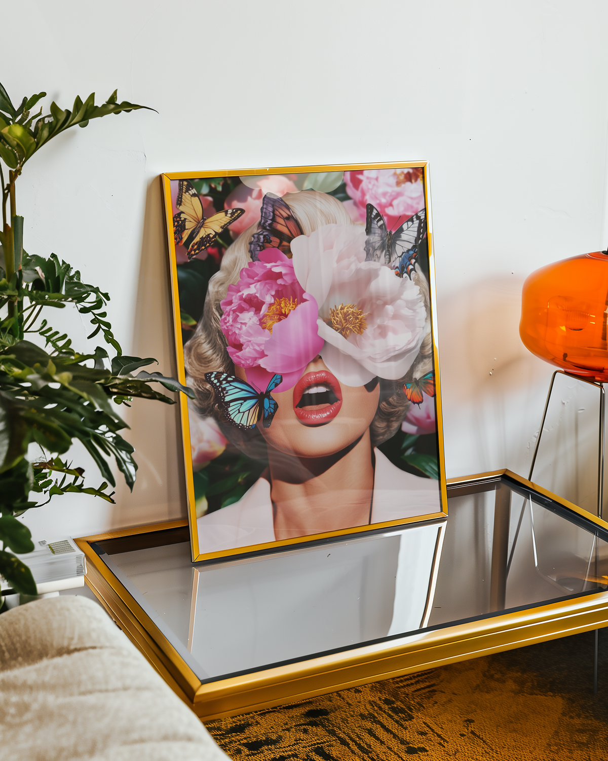 Mockup av Floral Butterfly Eyes affisch på vägg – köp enkelt hos Bozetto i hög kvalitet