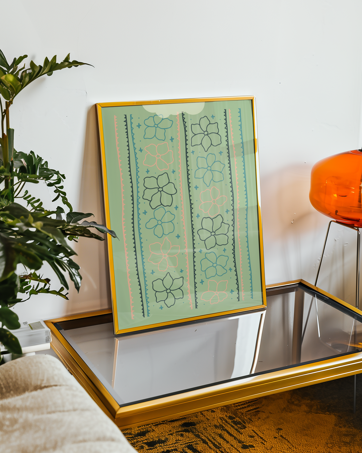 Mockup av Pastel Garden Lines affisch på vägg – köp enkelt hos Bozetto i hög kvalitet