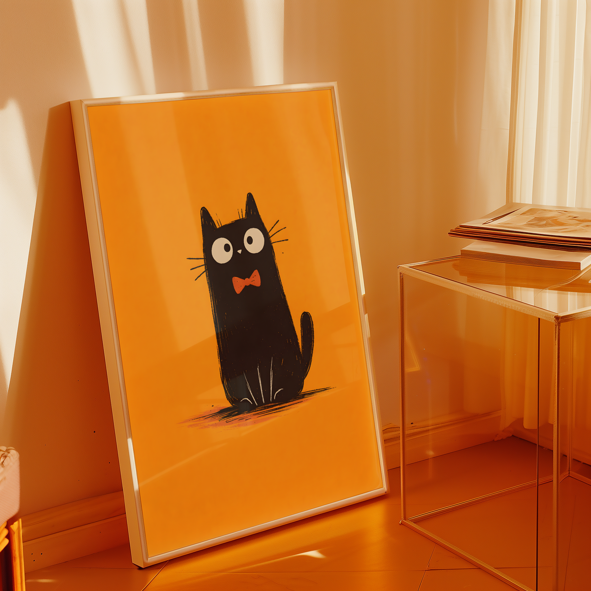 Mockup av The Dapper Cat affisch på vägg – köp enkelt hos Bozetto i hög kvalitet