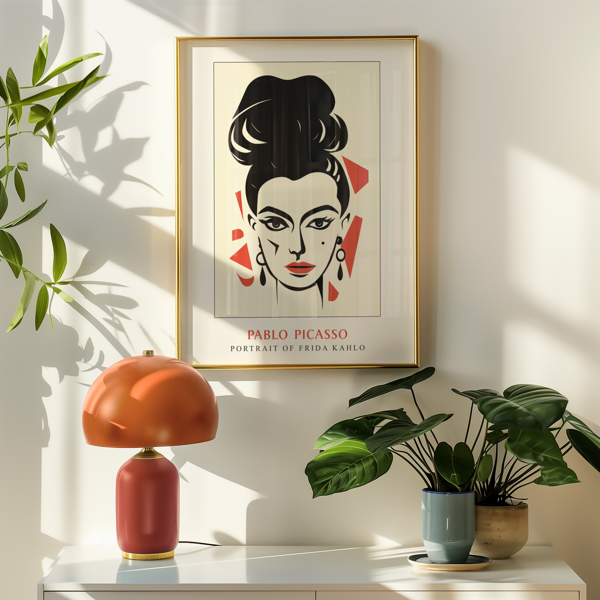 Mockup av Picasso Portrait Of Frida affisch på vägg – köp enkelt hos Bozetto i hög kvalitet