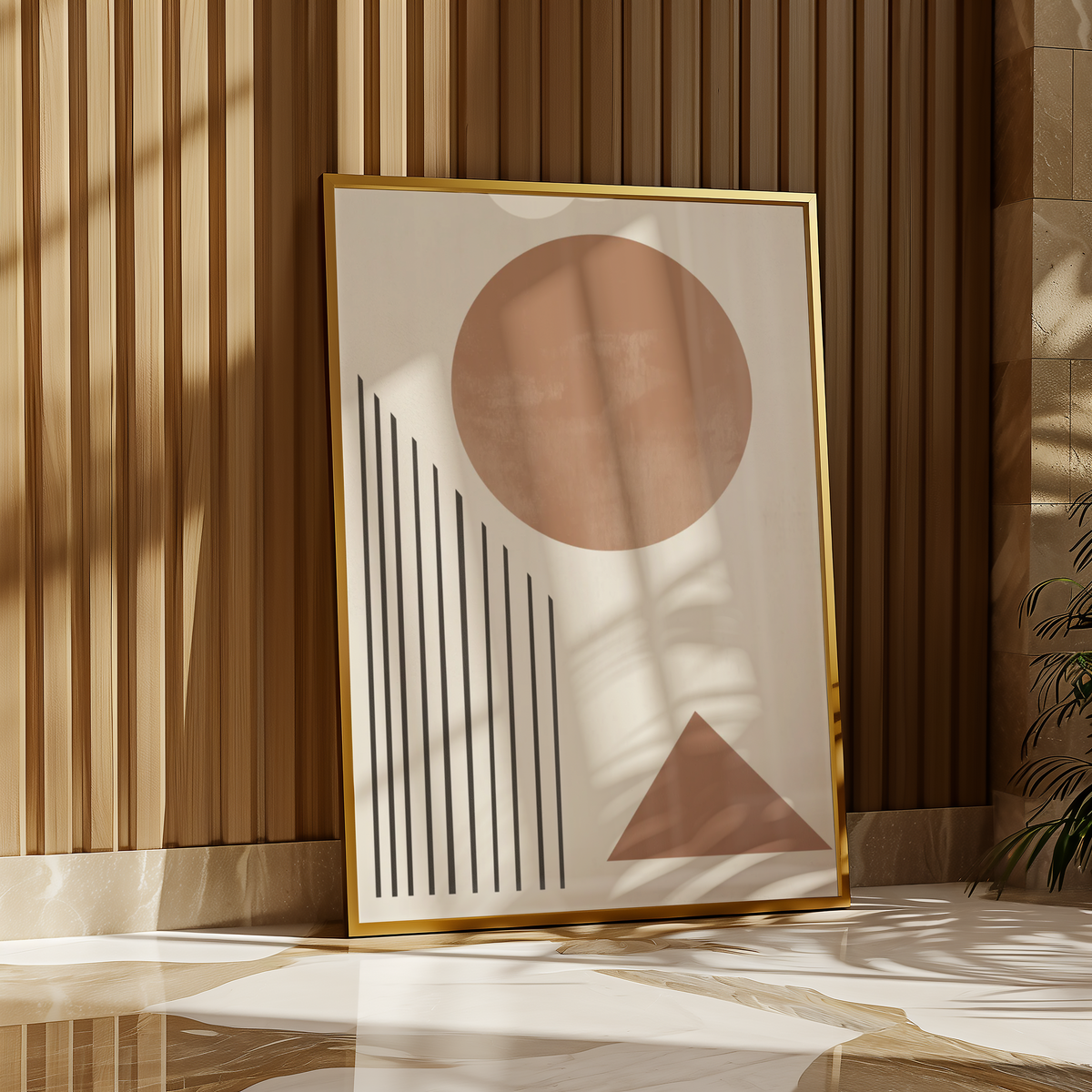 Väggmockup av Sun & Lines affisch på ljus tegelvägg – Bozetto konsttryck i hög tryckkvalitet