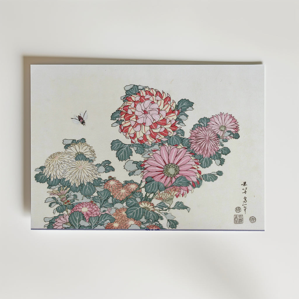 Katsushika Hokusai Chrysanthemums and Bee 1834 Poster – utan passepartout