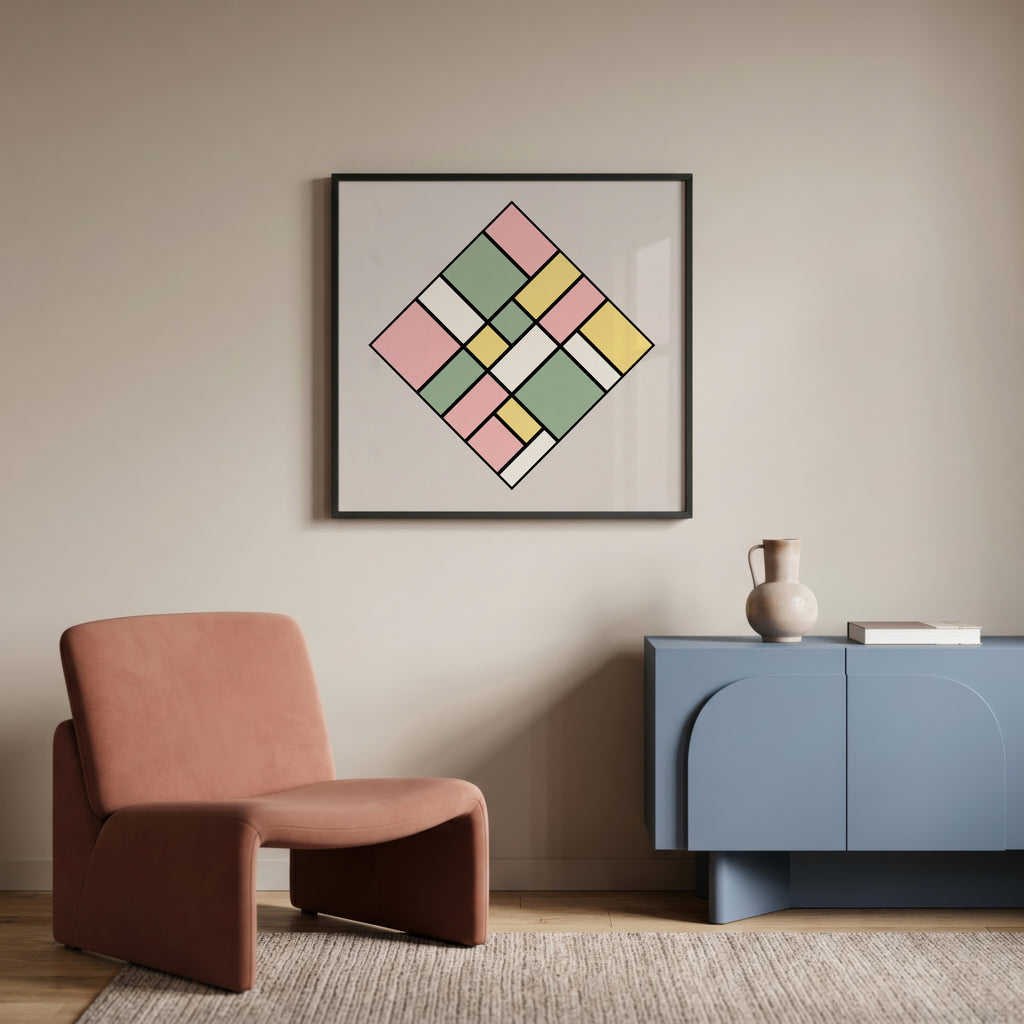 Piet Mondrian Pastel Lozenge Poster – inramad 1