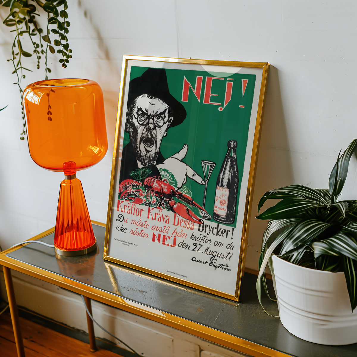 Mockup av Albert Engström Kräftor affisch på vägg – köp enkelt hos Bozetto i hög kvalitet