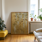 Mockup av Golden Wisteria Butterflies affisch på vägg – köp enkelt hos Bozetto i hög kvalitet