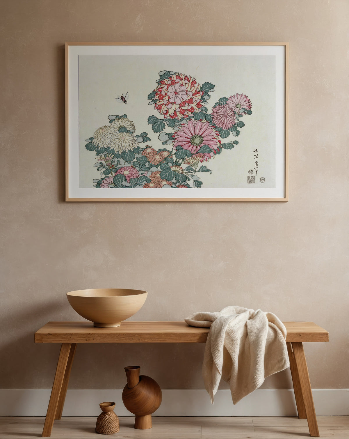 Katsushika Hokusai Chrysanthemums and Bee 1834 Poster – i rum 1
