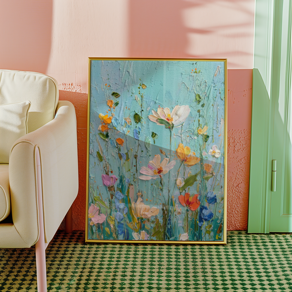 Mockup av Spring Wildflower Bloom No.2 affisch på vägg – köp enkelt hos Bozetto i hög kvalitet
