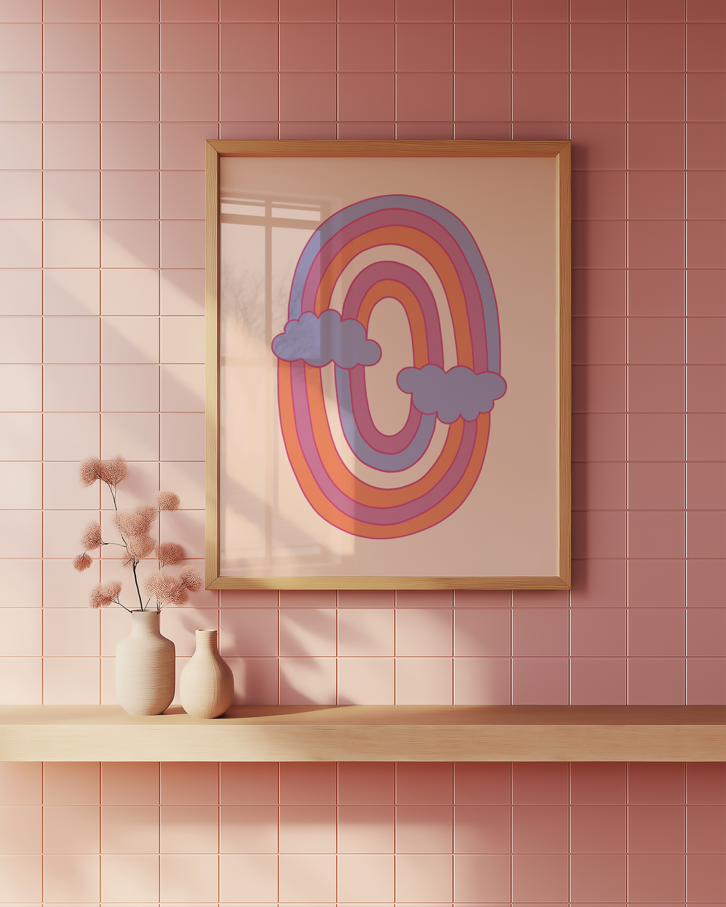 Mockup av Pastel Rainbow Dream affisch på vägg – köp enkelt hos Bozetto i hög kvalitet