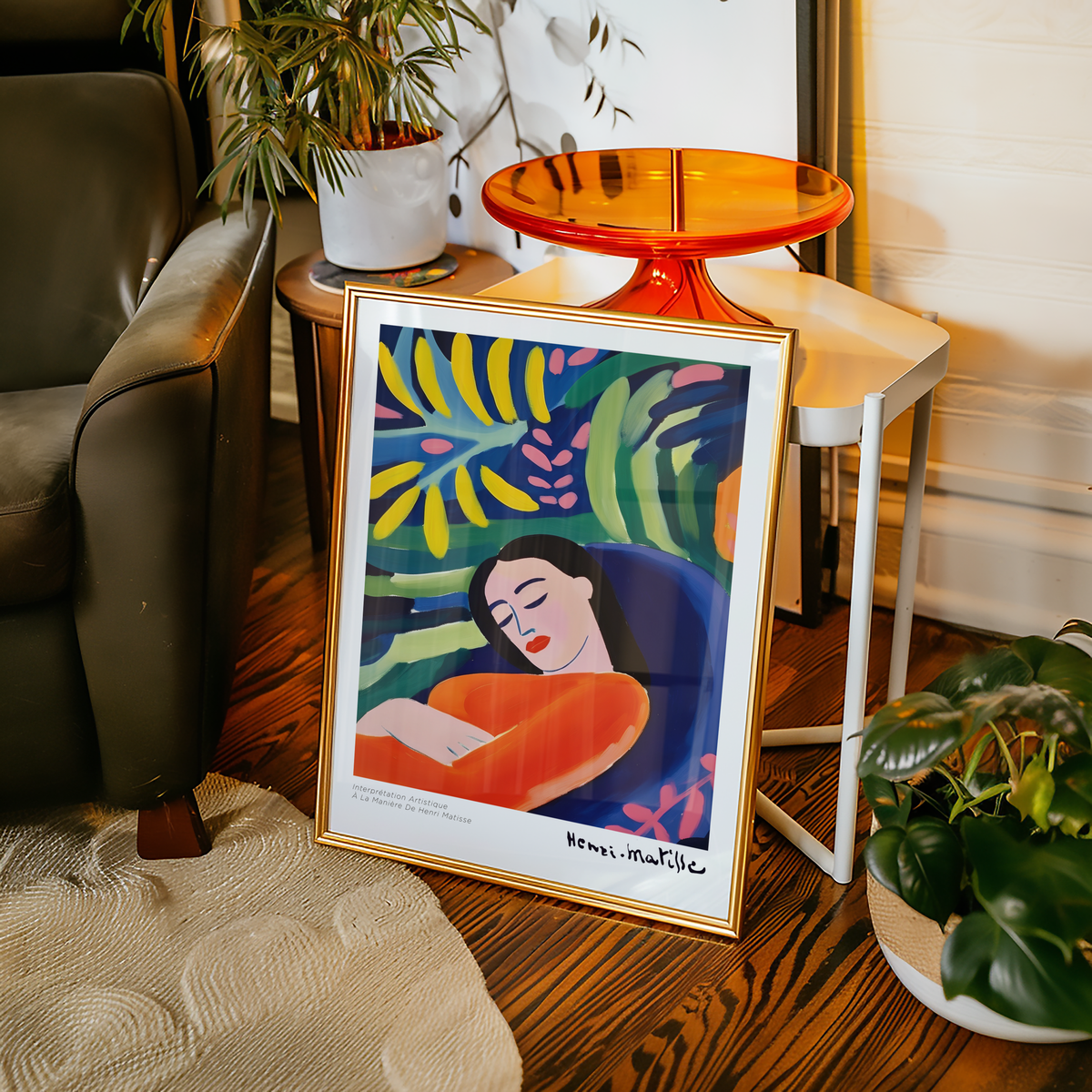 Mockup av Sieste Tropicale Matisse affisch på vägg – köp enkelt hos Bozetto i hög kvalitet