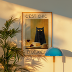 Mockup av French Gourmet Cat affisch på vägg – köp enkelt hos Bozetto i hög kvalitet