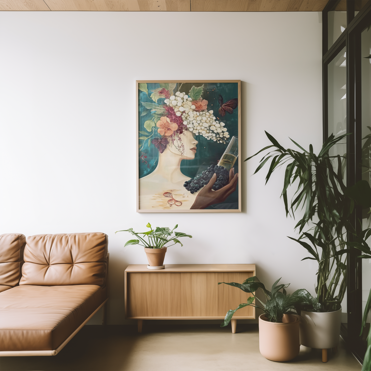 Floral Art With Butterflies And Grapes Poster