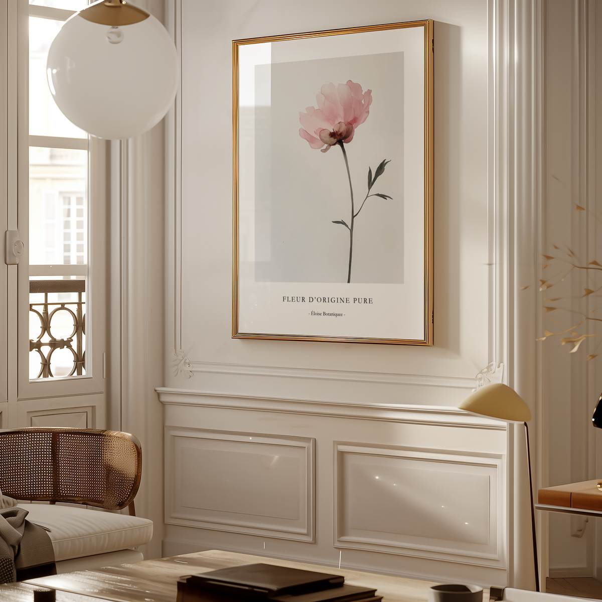 Mockup av Fleur D´origine Pure affisch på vägg – köp enkelt hos Bozetto i hög kvalitet