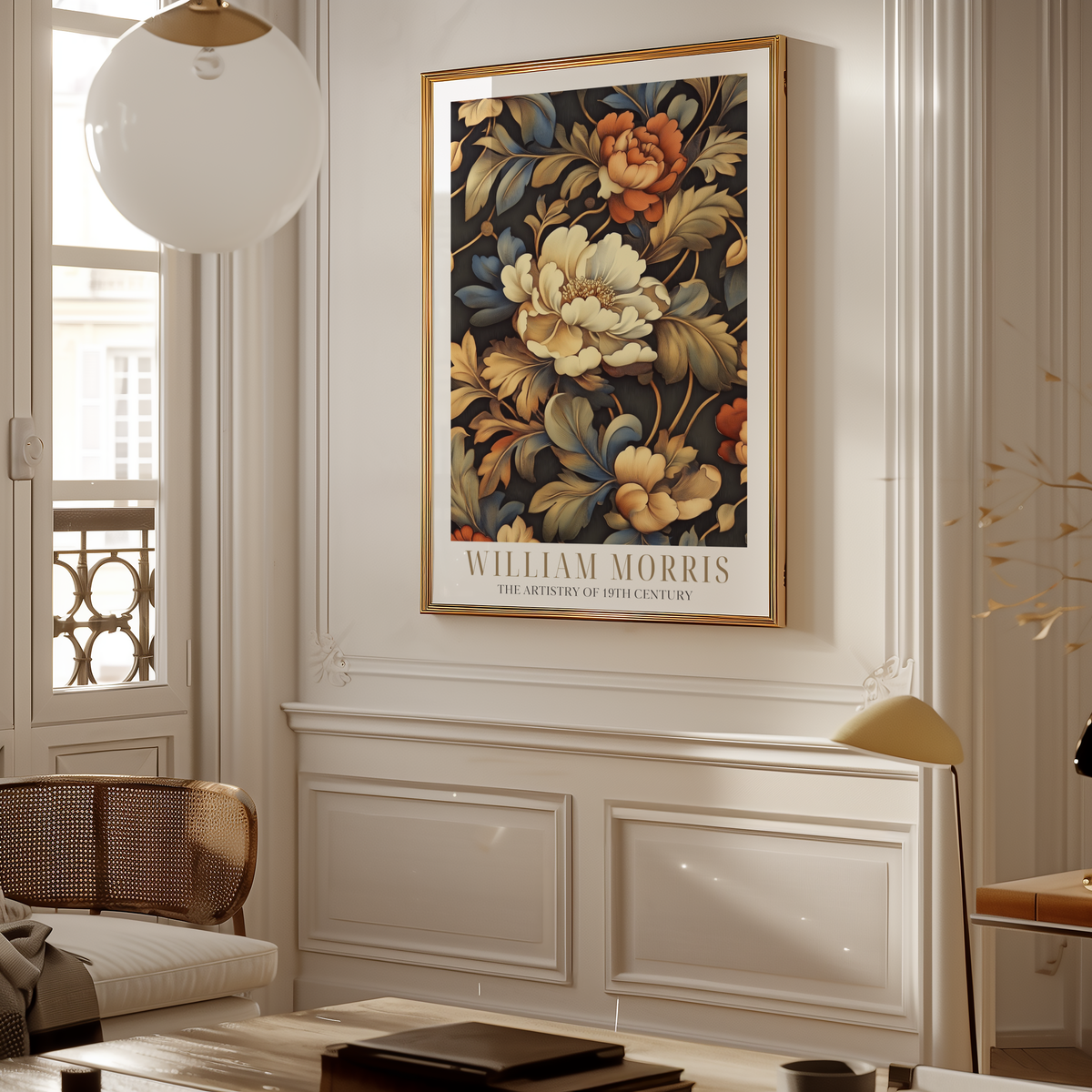 Mockup av Golden Flowers Pattern affisch på vägg – köp enkelt hos Bozetto i hög kvalitet