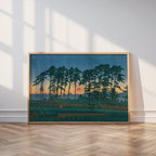 Hasui Kawase Setting Sun at Ichinokura Ikegami 1928 Poster – i rum 3