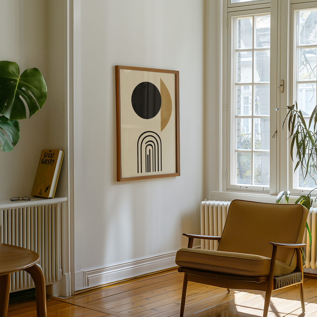Mockup av Modern Celestial Forms affisch på vägg – köp enkelt hos Bozetto i hög kvalitet