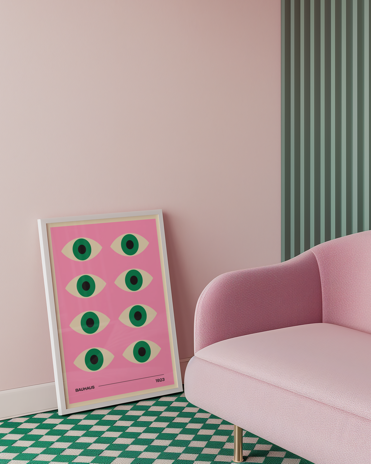 Mockup av Bauhaus Vision affisch på vägg – köp enkelt hos Bozetto i hög kvalitet