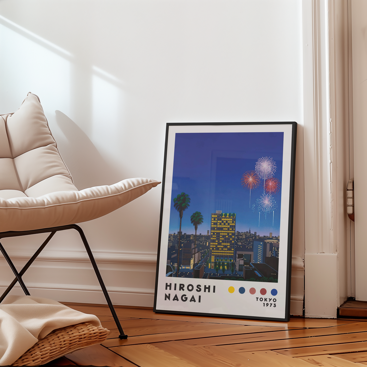 Hiroshi Nagai Fireworks poster visualiserad på vägg – från Bozetto i hög kvalitet