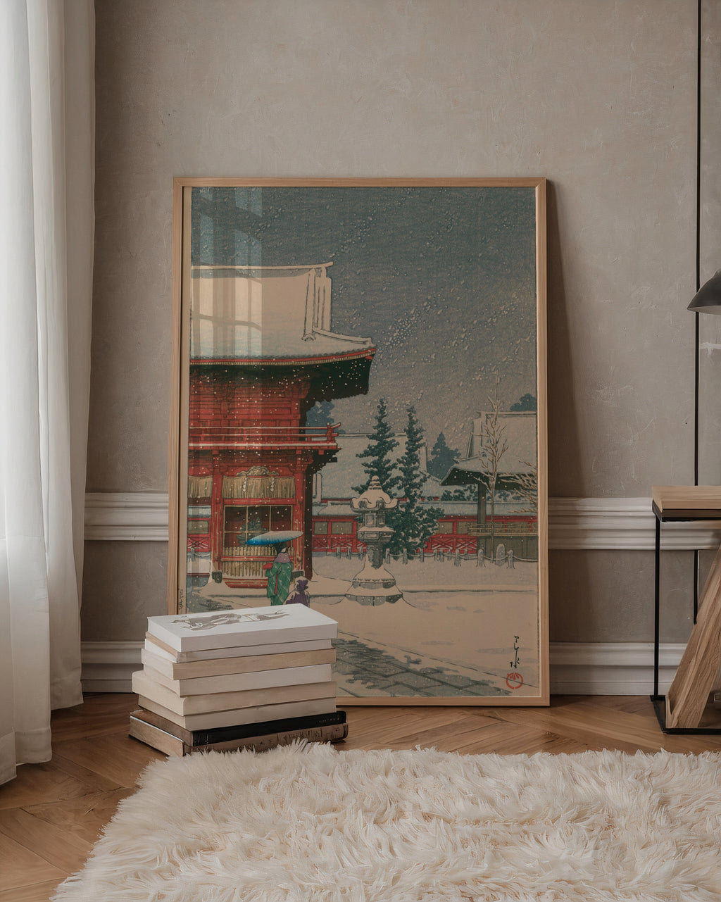 Hasui Kawase Snow at Nezu Gongen Shrine 1933 Poster – i rum 4