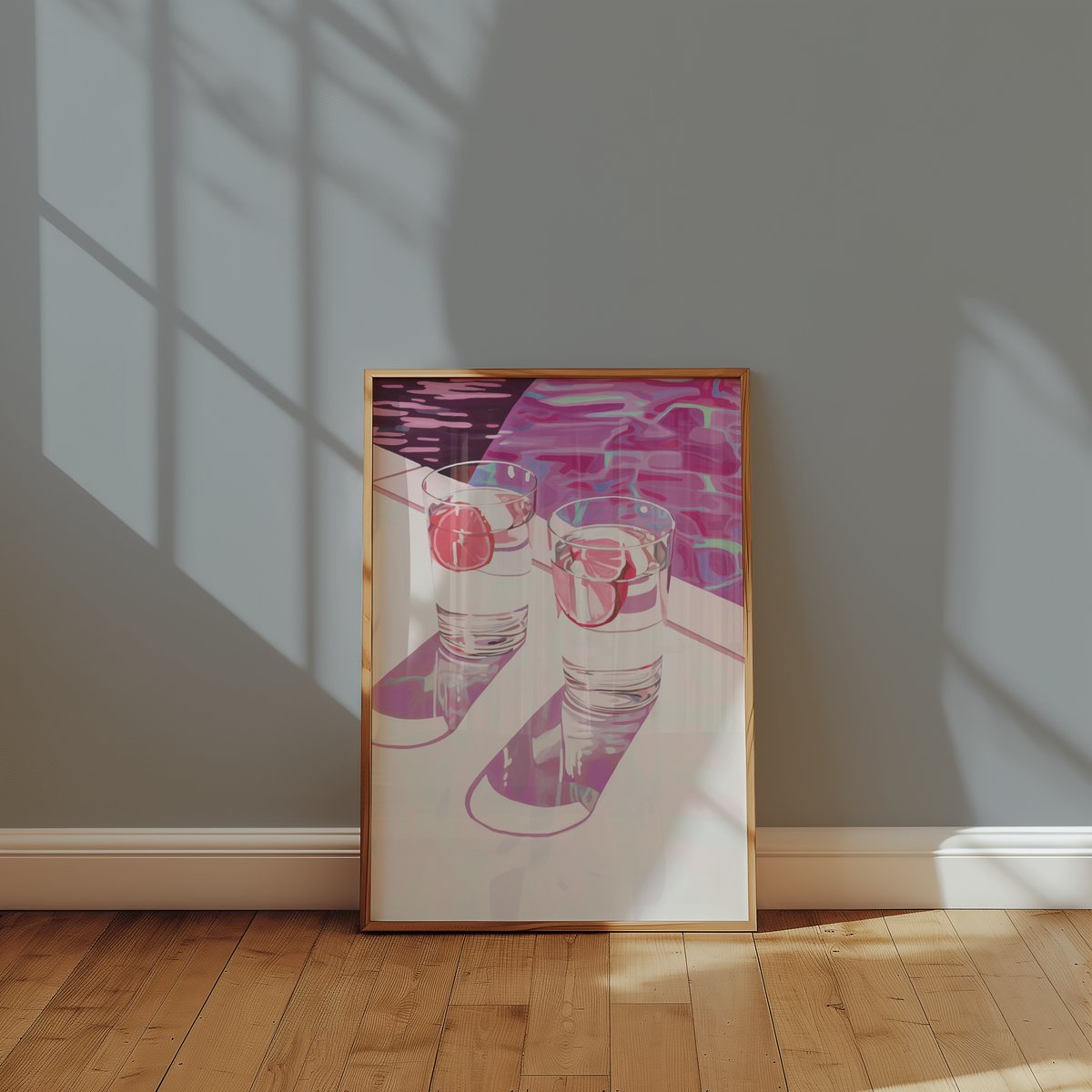 Mockup av Poolside Drinks affisch på vägg – köp enkelt hos Bozetto i hög kvalitet