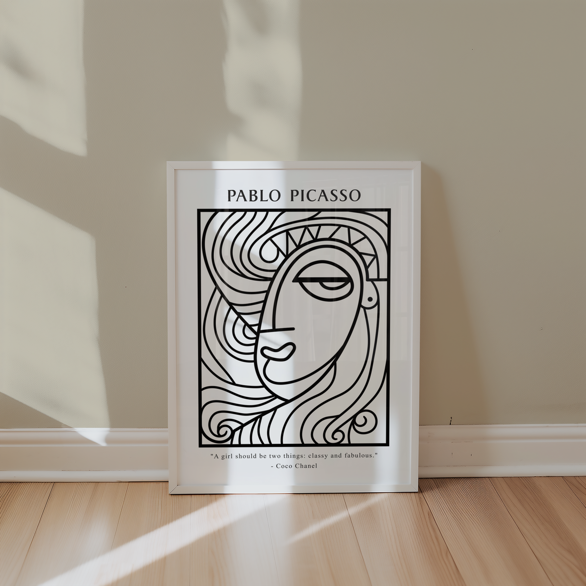 Mockup av Picasso Minimal Muse affisch på vägg – köp enkelt hos Bozetto i hög kvalitet