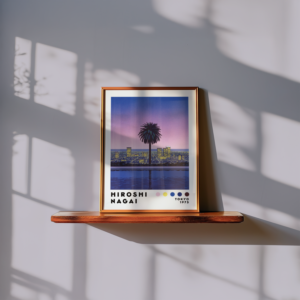 Hiroshi Nagai City Sunset poster visualiserad på vägg – från Bozetto i hög kvalitet