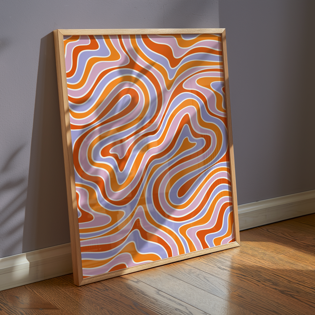 Väggmockup av Candy Swirl affisch på ljus tegelvägg – Bozetto konsttryck i hög tryckkvalitet