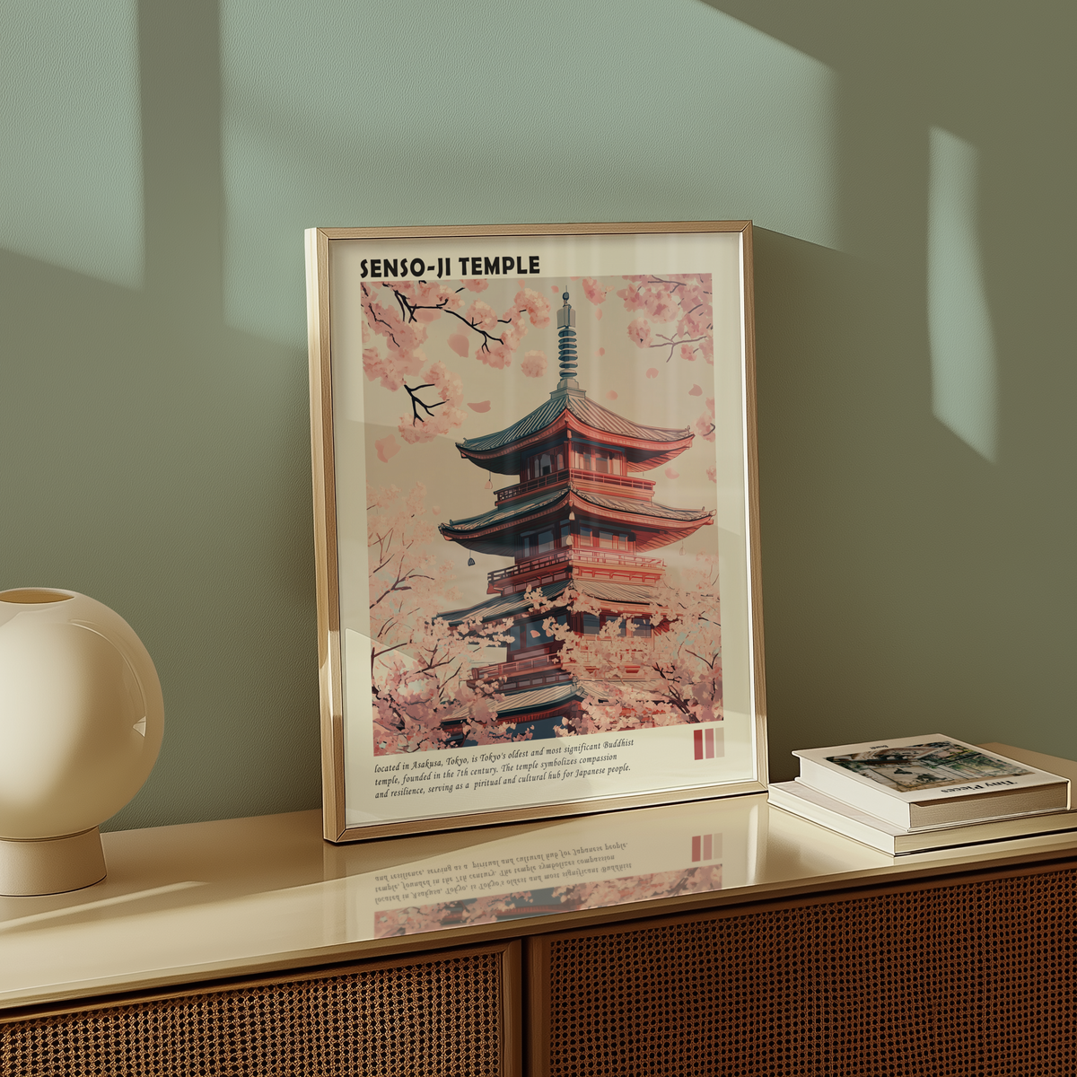 Väggmockup av Tokyo Temple affisch på ljus tegelvägg – Bozetto konsttryck i hög tryckkvalitet