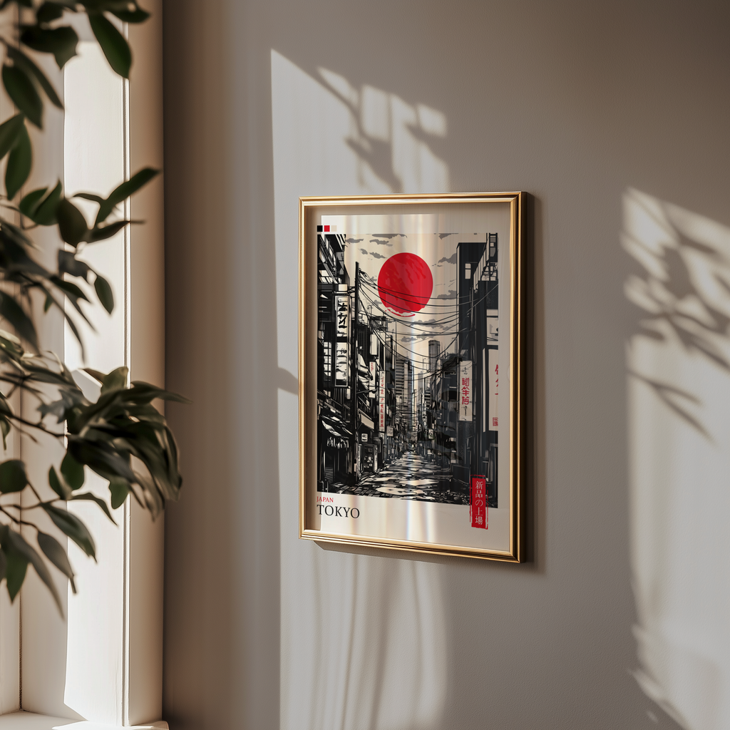 Väggmockup av Tokyo Street affisch på ljus tegelvägg – Bozetto konsttryck i hög tryckkvalitet