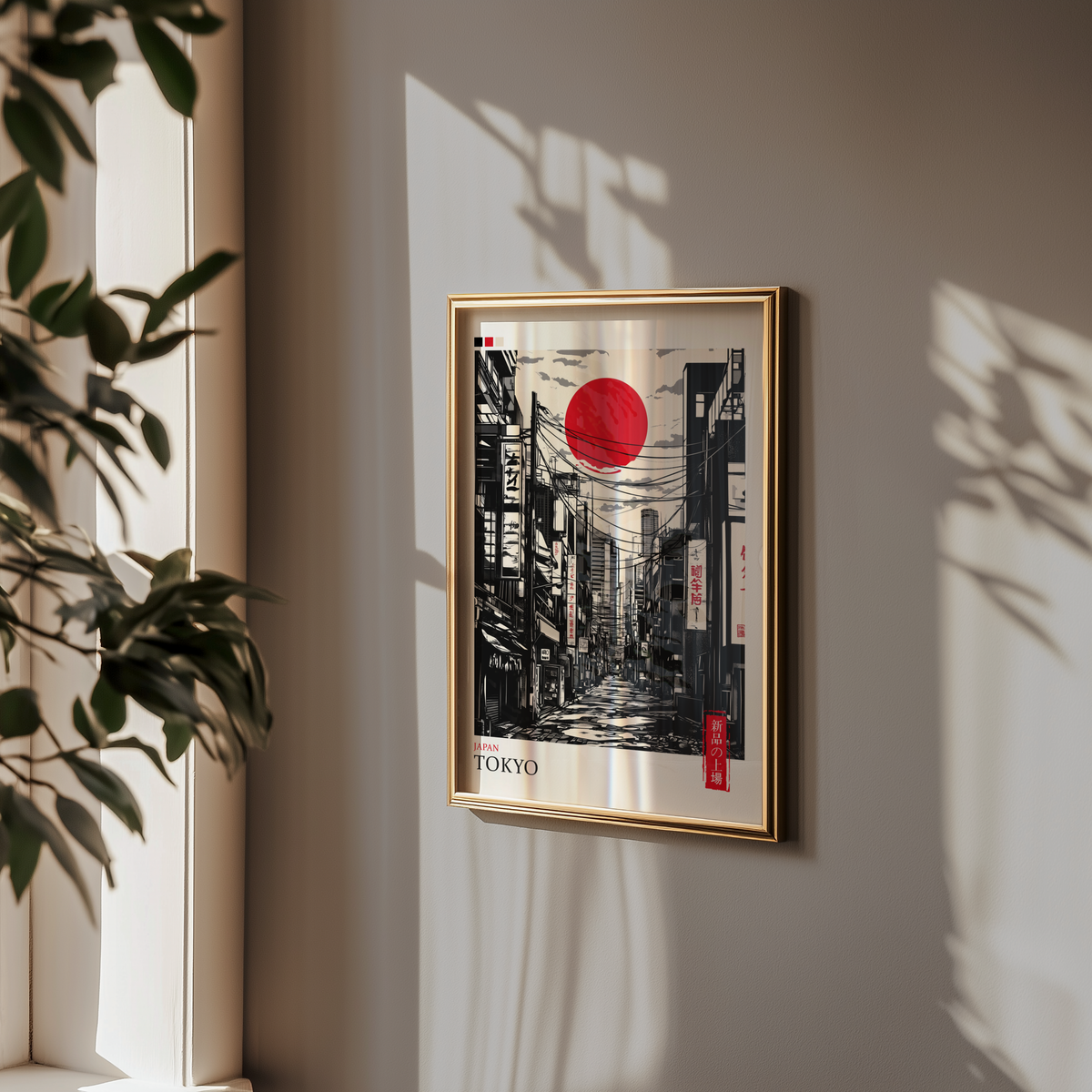 Väggmockup av Tokyo Street affisch på ljus tegelvägg – Bozetto konsttryck i hög tryckkvalitet