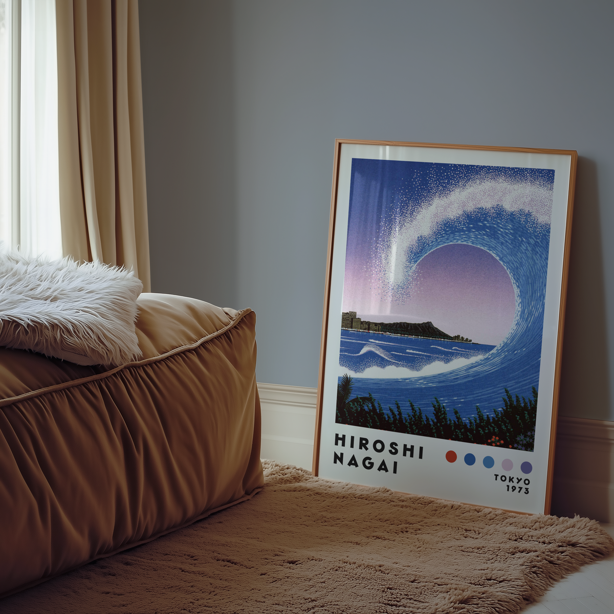 Hiroshi Nagai Diamond Wave poster visualiserad på vägg – från Bozetto i hög kvalitet