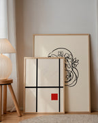 Piet Mondrian Composition with Small Red Square Poster – två posters i rum 1