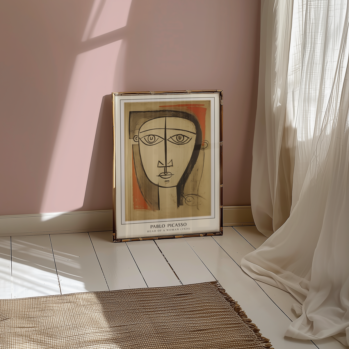 Mockup av Picasso Neutral Toned Face affisch på vägg – köp enkelt hos Bozetto i hög kvalitet