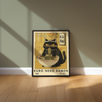 Mockup av Kuro Neko Ramen Cat affisch på vägg – köp enkelt hos Bozetto i hög kvalitet