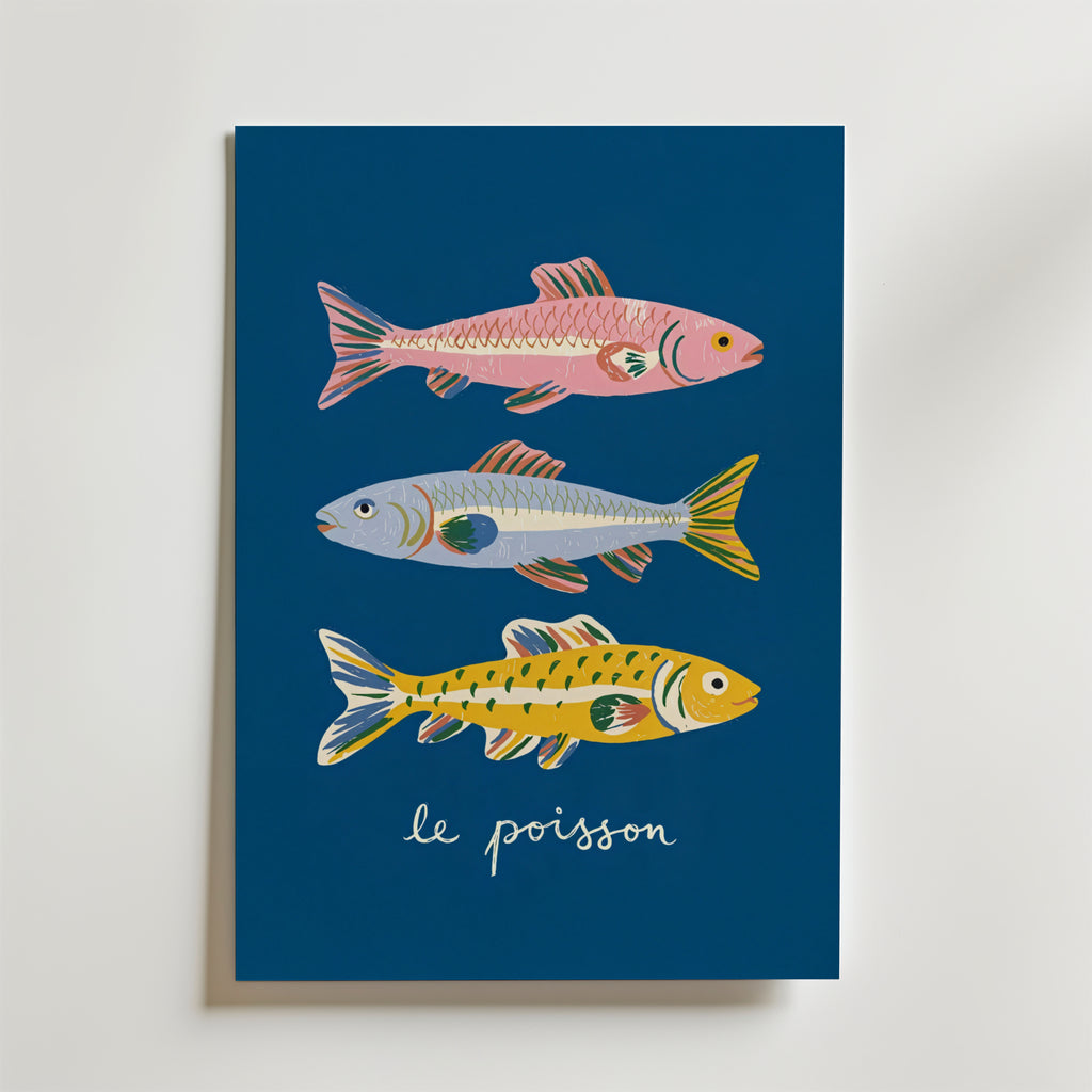 French Fish Illustration – stilfullt konsttryck från Bozetto, tryckt på matt finpapper