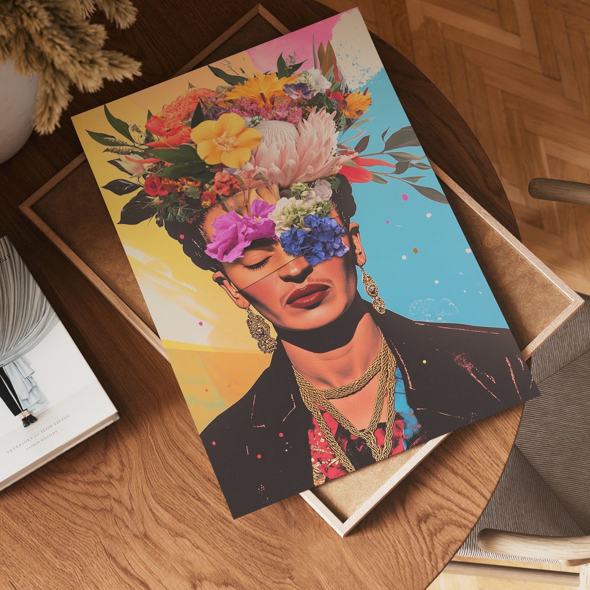 Floral Frida Kahlo Portrait – affisch med stilfullt motiv från Bozetto i hög kvalitet