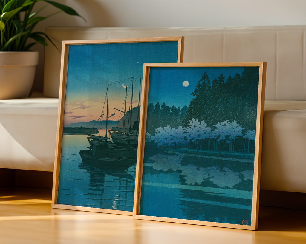 Hasui Kawase Spring Night at Inokashira Park 1931 Poster – två posters i rum 2