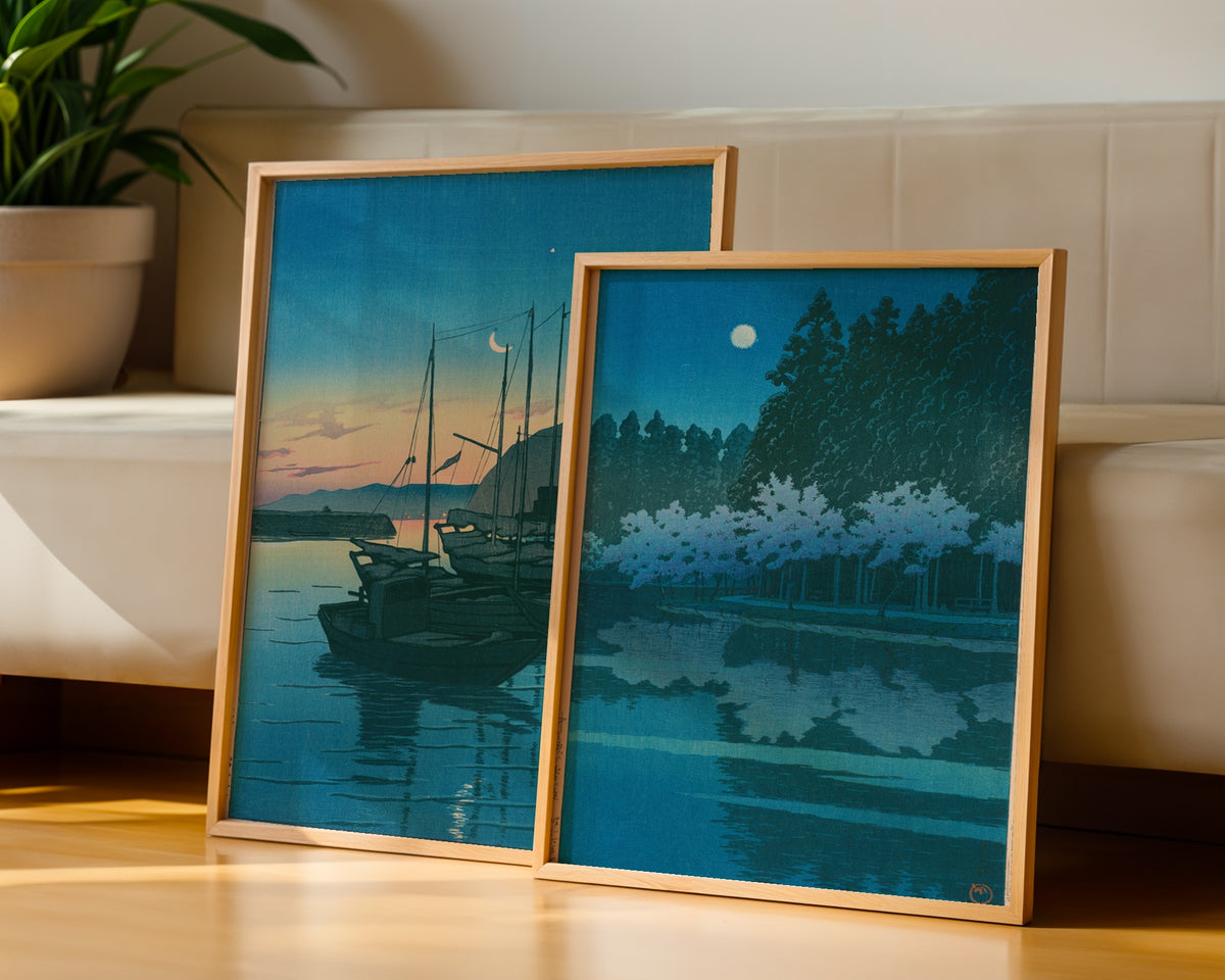 Hasui Kawase Spring Night at Inokashira Park 1931 Poster – två posters i rum 2