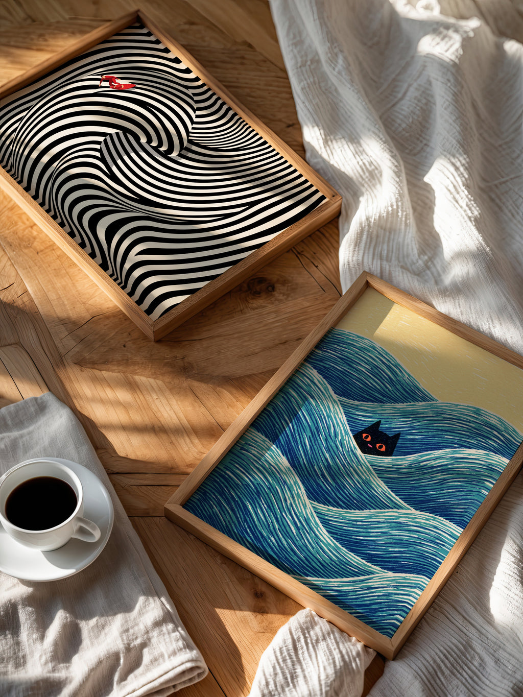 Hidden Cat Waves Poster – två posters i rum 2