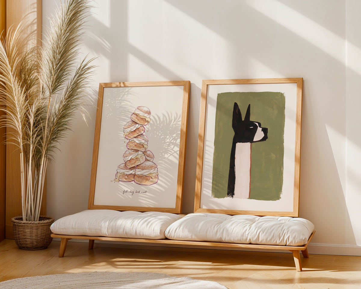 Minimal Boston Terrier Poster – två posters i rum 2