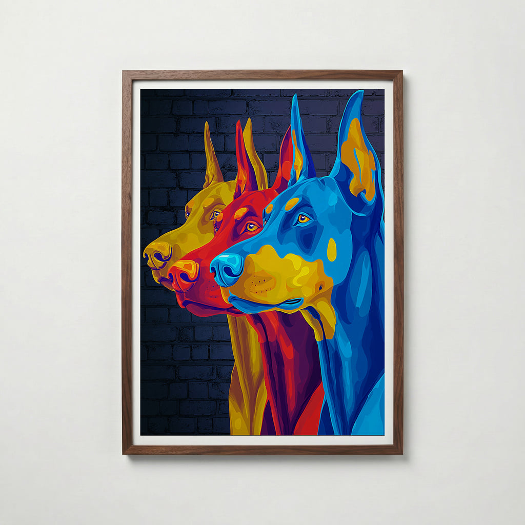 Pop Art Doberman i valnötsram med mörkt trä – köp enkelt hos Bozetto i hög kvalitet