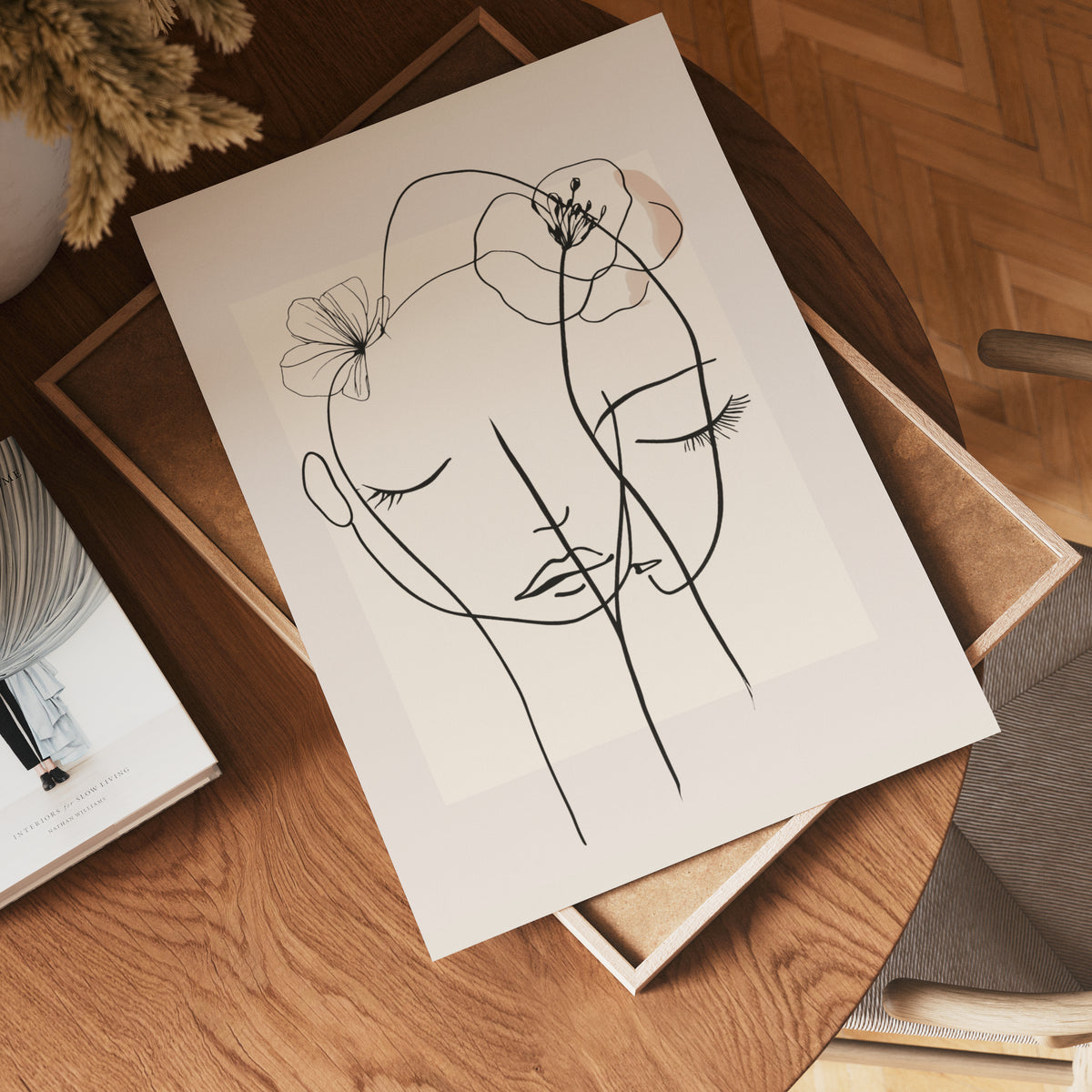 Floral Line Faces – affisch med snyggt motiv, köp enkelt hos Bozetto i flera storlekar