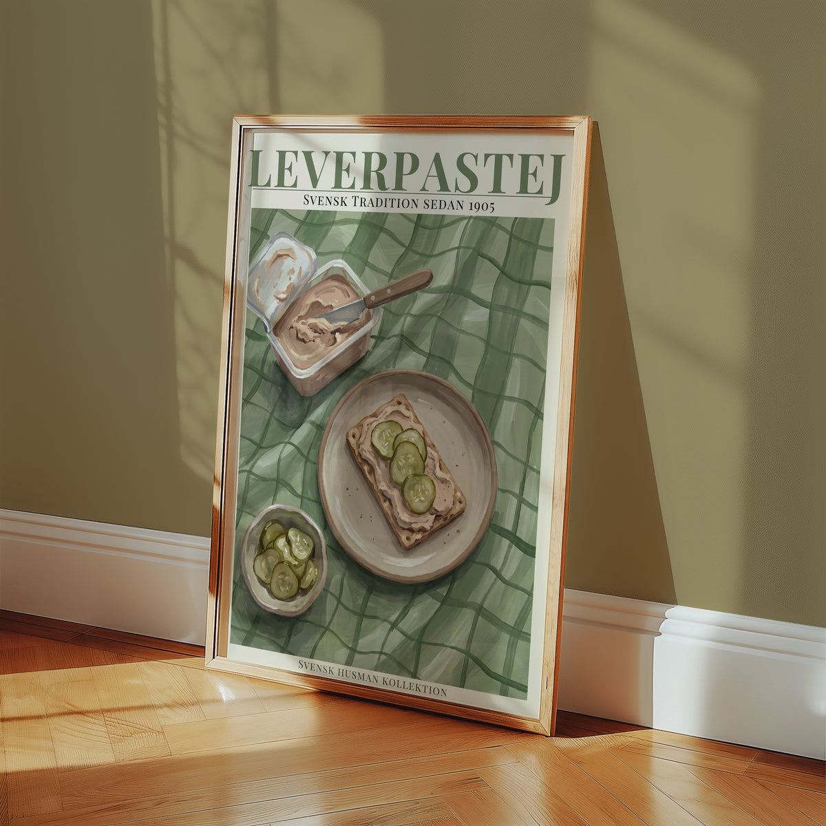 Leverpastej affisch i minimalistiskt sovrum – köp enkelt hos Bozetto i hög kvalitet